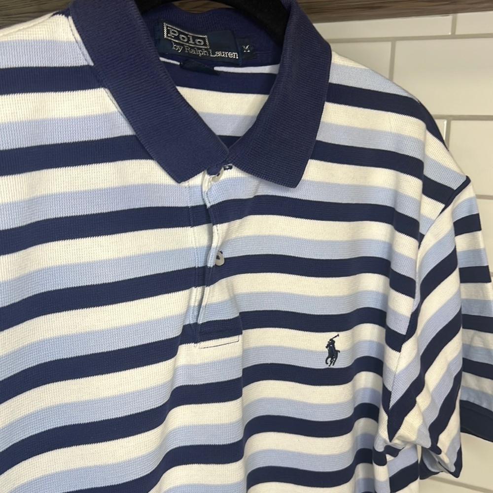 Ralph Lauren Polo Shirt Mens Medium Striped Short Sleeve Golf Vintage